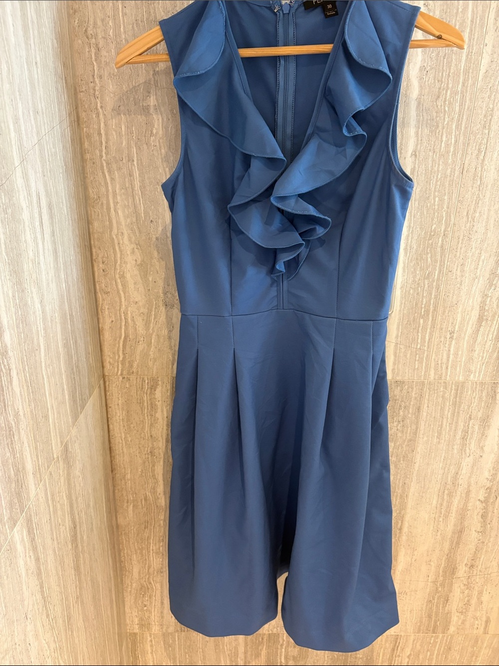 Sleeveless Ruffle-Front Midi Dress in Blue